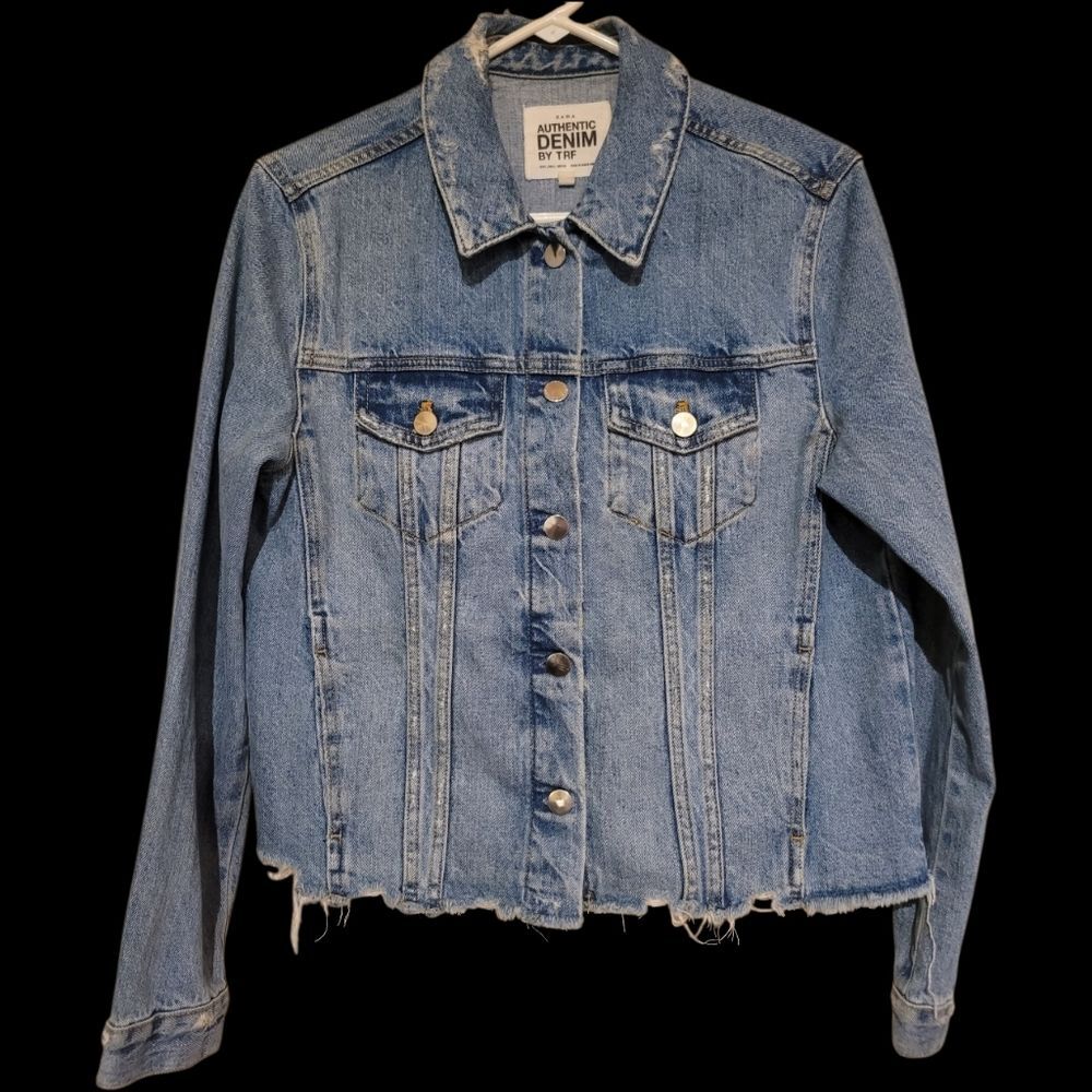 Zara Authentic Denim By TRF Trucker Jean Jacket Distressed Womens Large Cotton